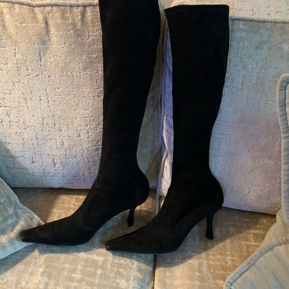 HOT above the calf black suede tall boots. Stuart Weitzman